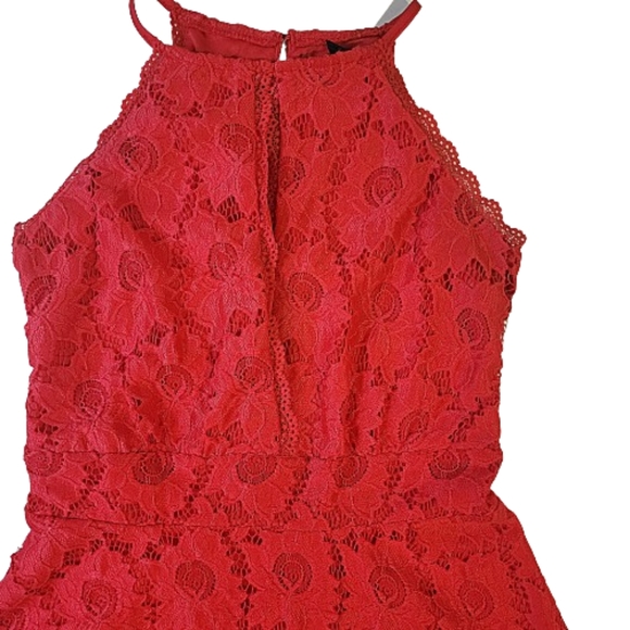 Womens M Material Girl Coral Red Lace Embroidered Sleeveless Coquette Mini Dress - Picture 3 of 7